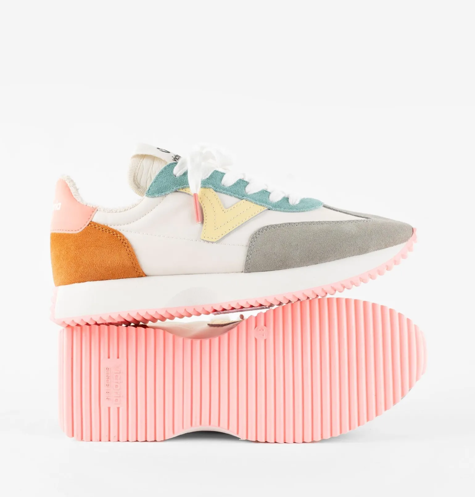 Sneakers Donna Bassa Pelle Multicolor Corallo