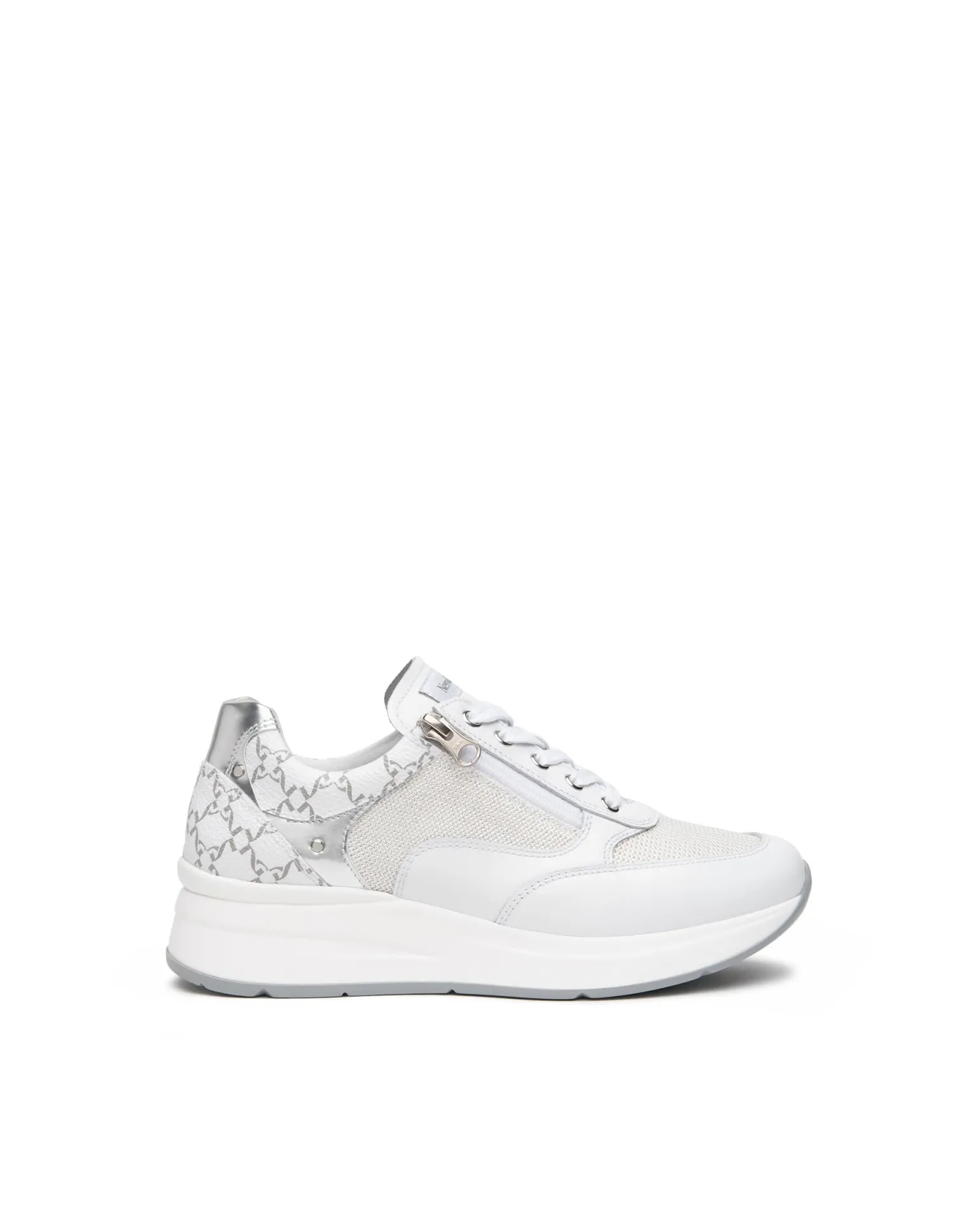 Sneakers Donna con Lacci e Zip in Pelle Bianca