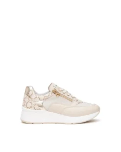 Sneakers Donna con Lacci e Zip in Pelle Milk