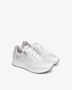 Sneakers Donna con Lacci e Zip in Pelle Bianca