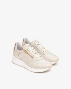Sneakers Donna con Lacci e Zip in Pelle Milk
