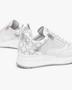 Sneakers Donna con Lacci e Zip in Pelle Bianca