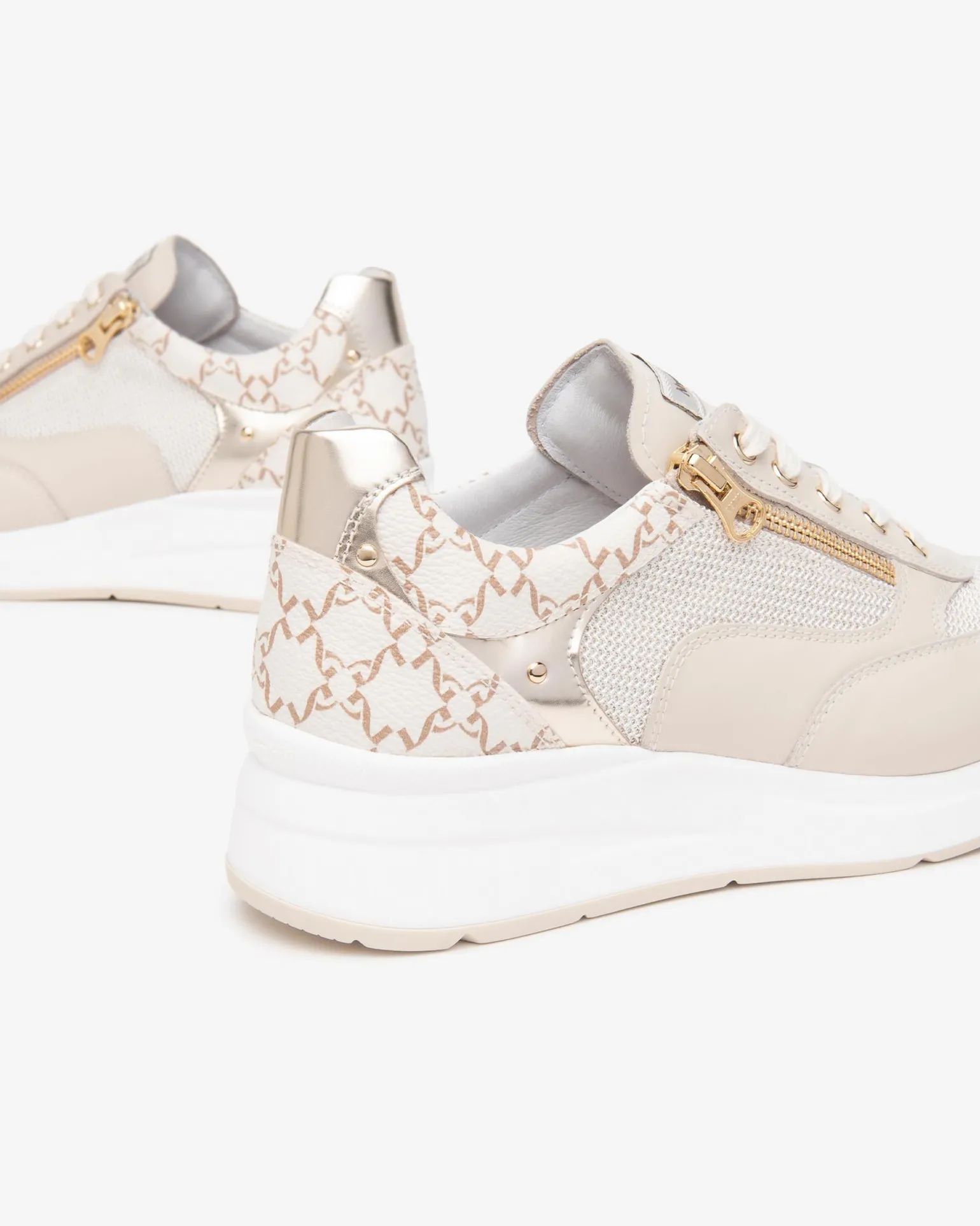 Sneakers Donna con Lacci e Zip in Pelle Milk
