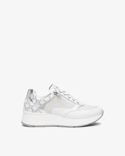 Sneakers Donna con Lacci e Zip in Pelle Bianca
