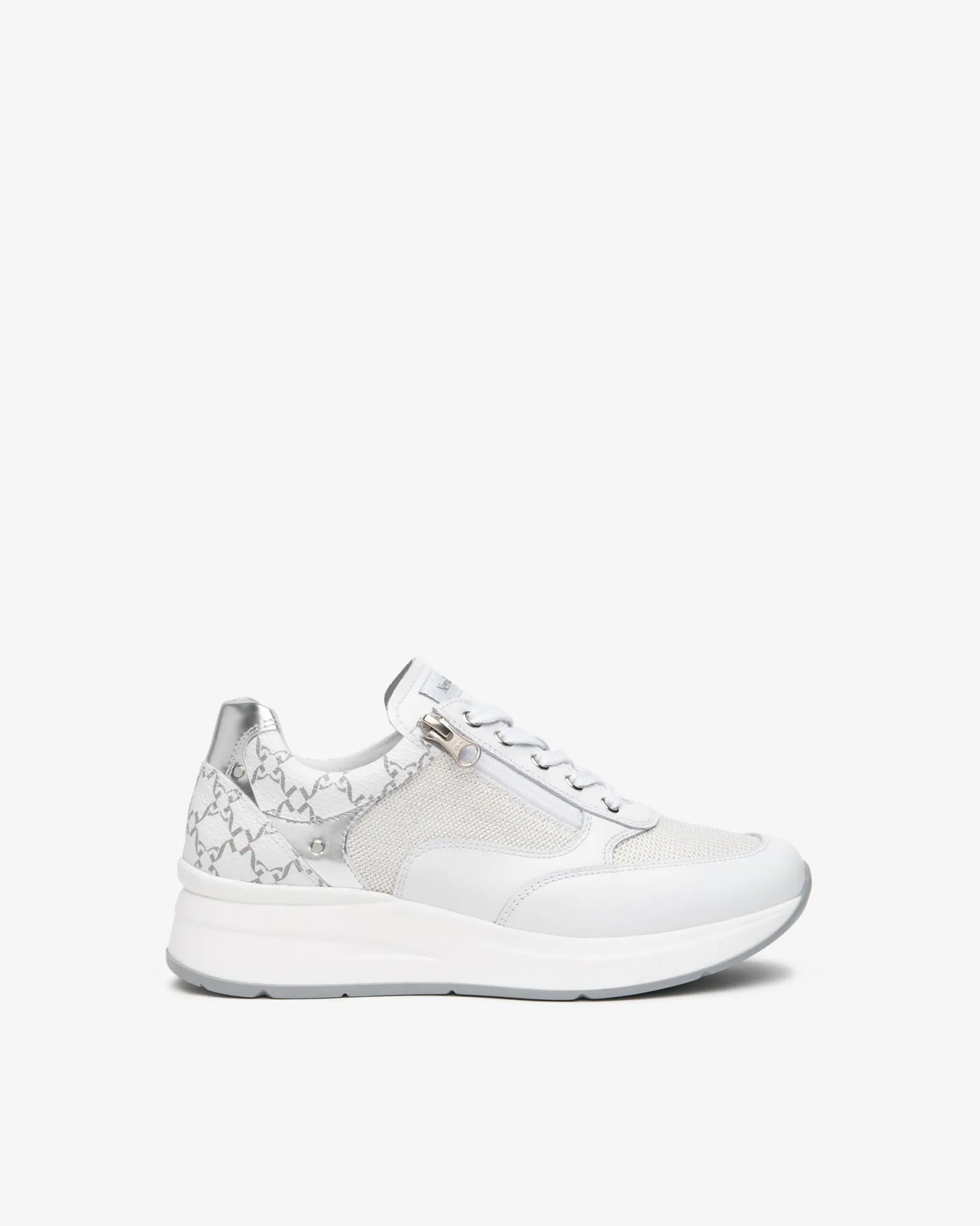 Sneakers Donna con Lacci e Zip in Pelle Bianca