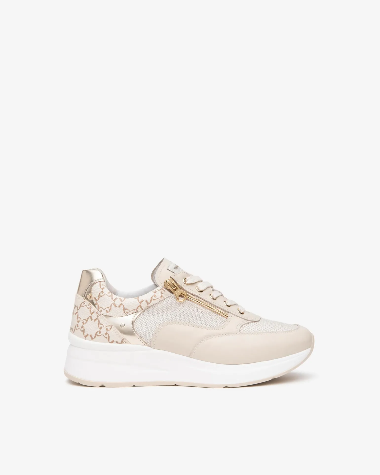 Sneakers Donna con Lacci e Zip in Pelle Milk