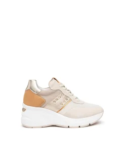 Sneakers Donna con Zeppa in Camoscio Yogurt