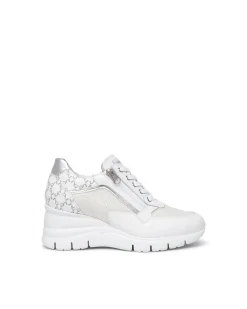 Sneakers Donna con Zeppa in Pelle Bianca