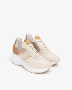 Sneakers Donna con Zeppa in Camoscio Yogurt