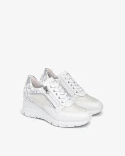Sneakers Donna con Zeppa in Pelle Bianca