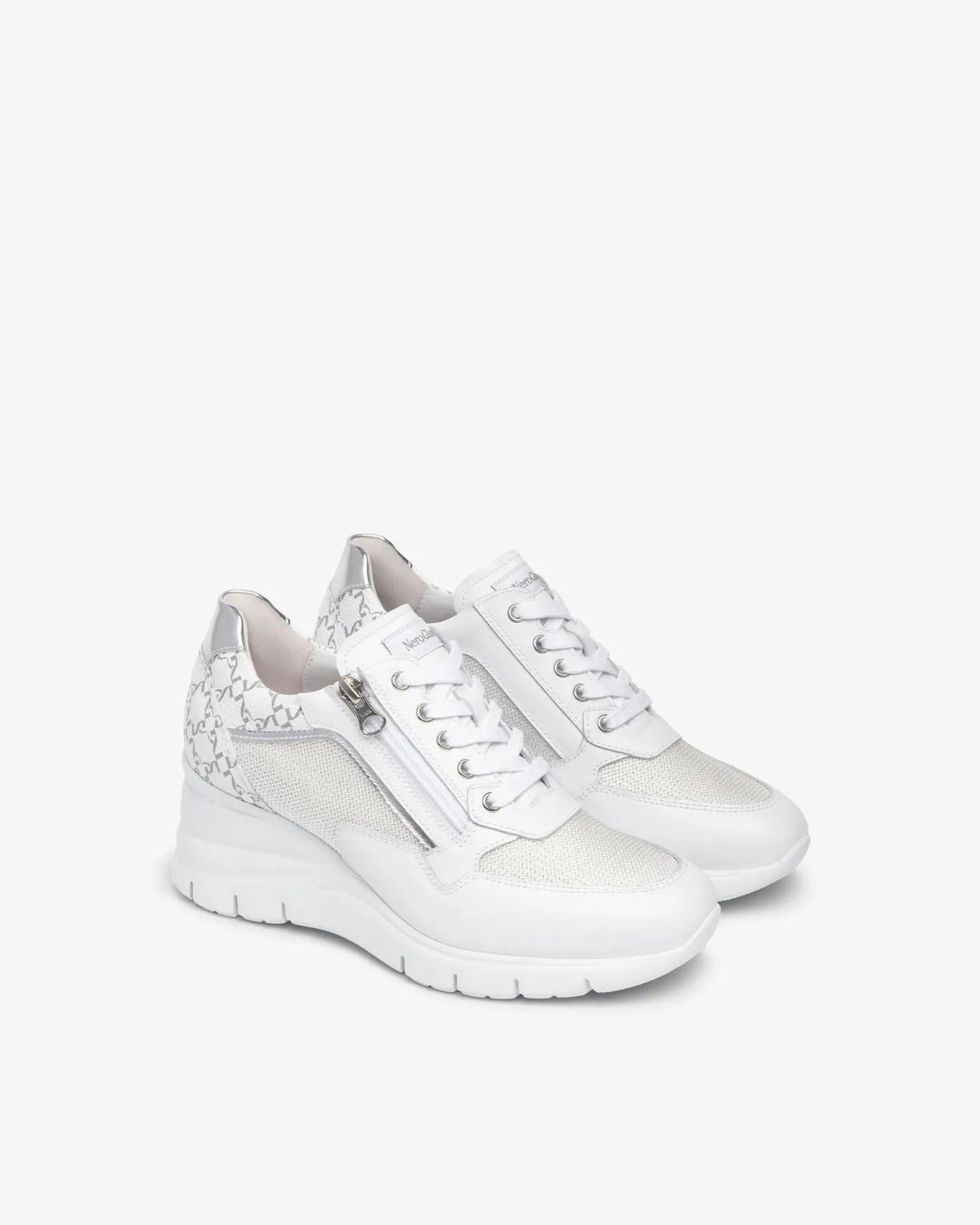 Sneakers Donna con Zeppa in Pelle Bianca