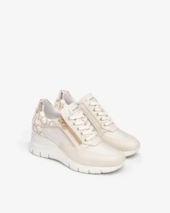 Sneakers Donna con Zeppa in Pelle Milk