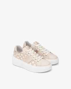 Sneakers Donna con Zeppa in Pelle Milk