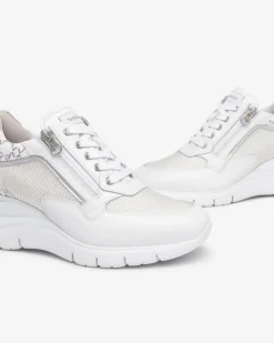Sneakers Donna con Zeppa in Pelle Bianca