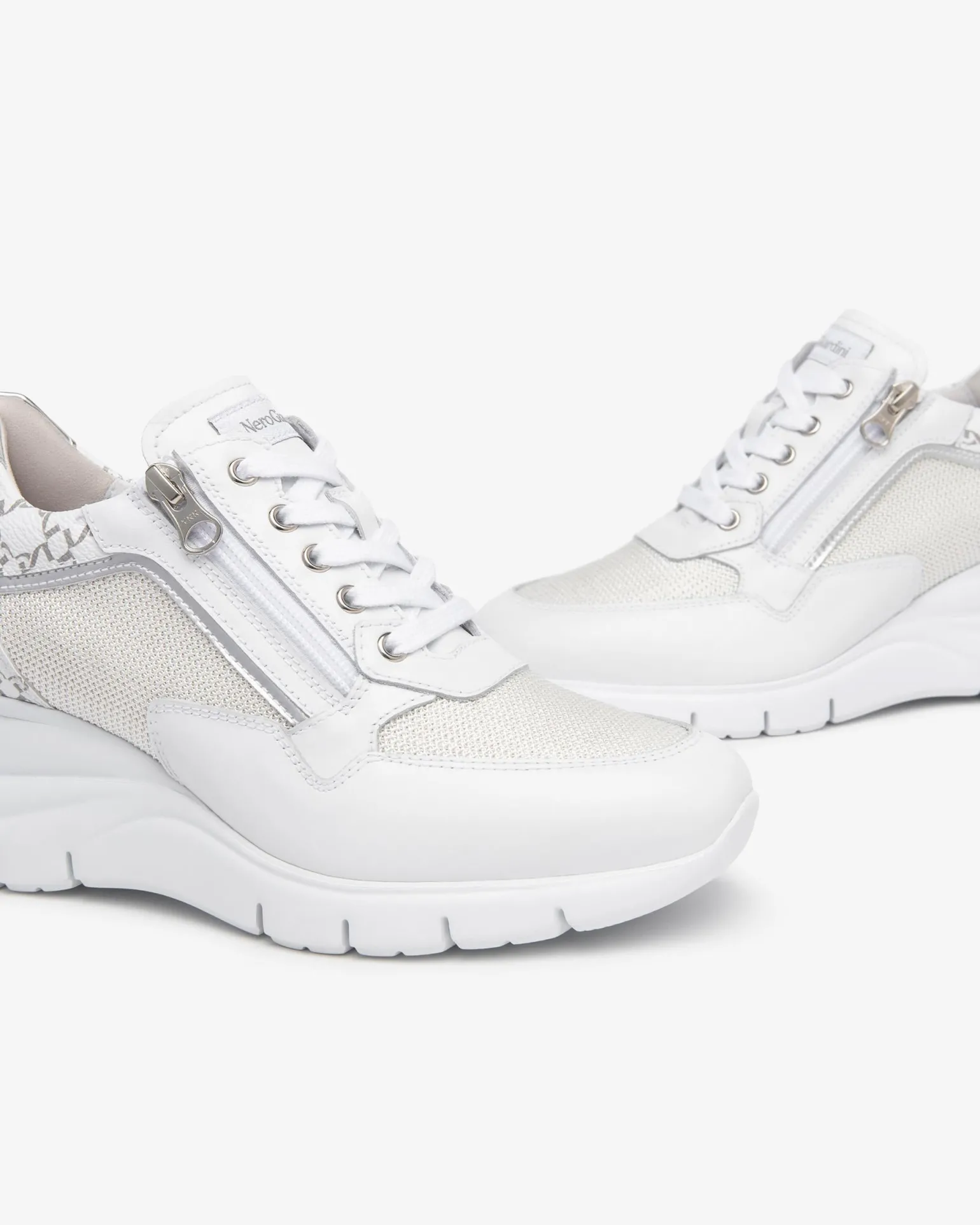 Sneakers Donna con Zeppa in Pelle Bianca