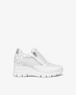 Sneakers Donna con Zeppa in Pelle Bianca