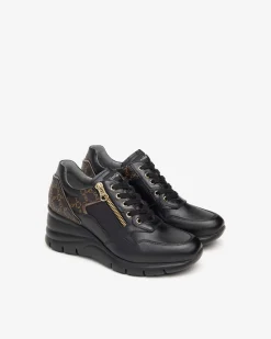 Sneakers Donna Zeppa Pelle Nero
