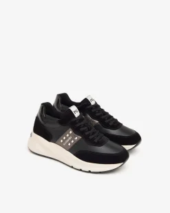 Sneakers Donna Zeppa Pelle Nero