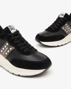 Sneakers Donna Zeppa Pelle Nero