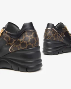 Sneakers Donna Zeppa Pelle Nero