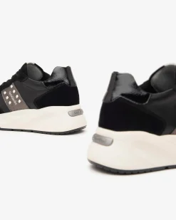 Sneakers Donna Zeppa Pelle Nero