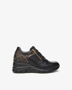 Sneakers Donna Zeppa Pelle Nero