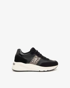 Sneakers Donna Zeppa Pelle Nero