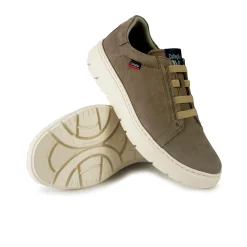 Sneakers Uomo Bassa in Pelle Taupe con Elastici
