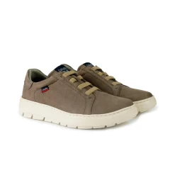 Sneakers Uomo Bassa in Pelle Taupe con Elastici