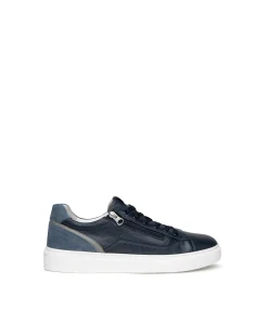 Sneakers Uomo in Pelle Blu con Zip