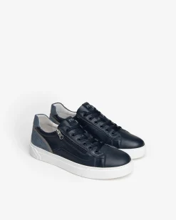 Sneakers Uomo in Pelle Blu con Zip