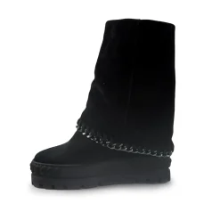 Stivale con Zeppa Interna in Camoscio Nero