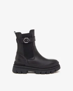 Stivaletti Combat Donna Pelle Nero