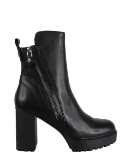 Stivaletti Donna con Tacco Alto e Plateau in Pelle Nero