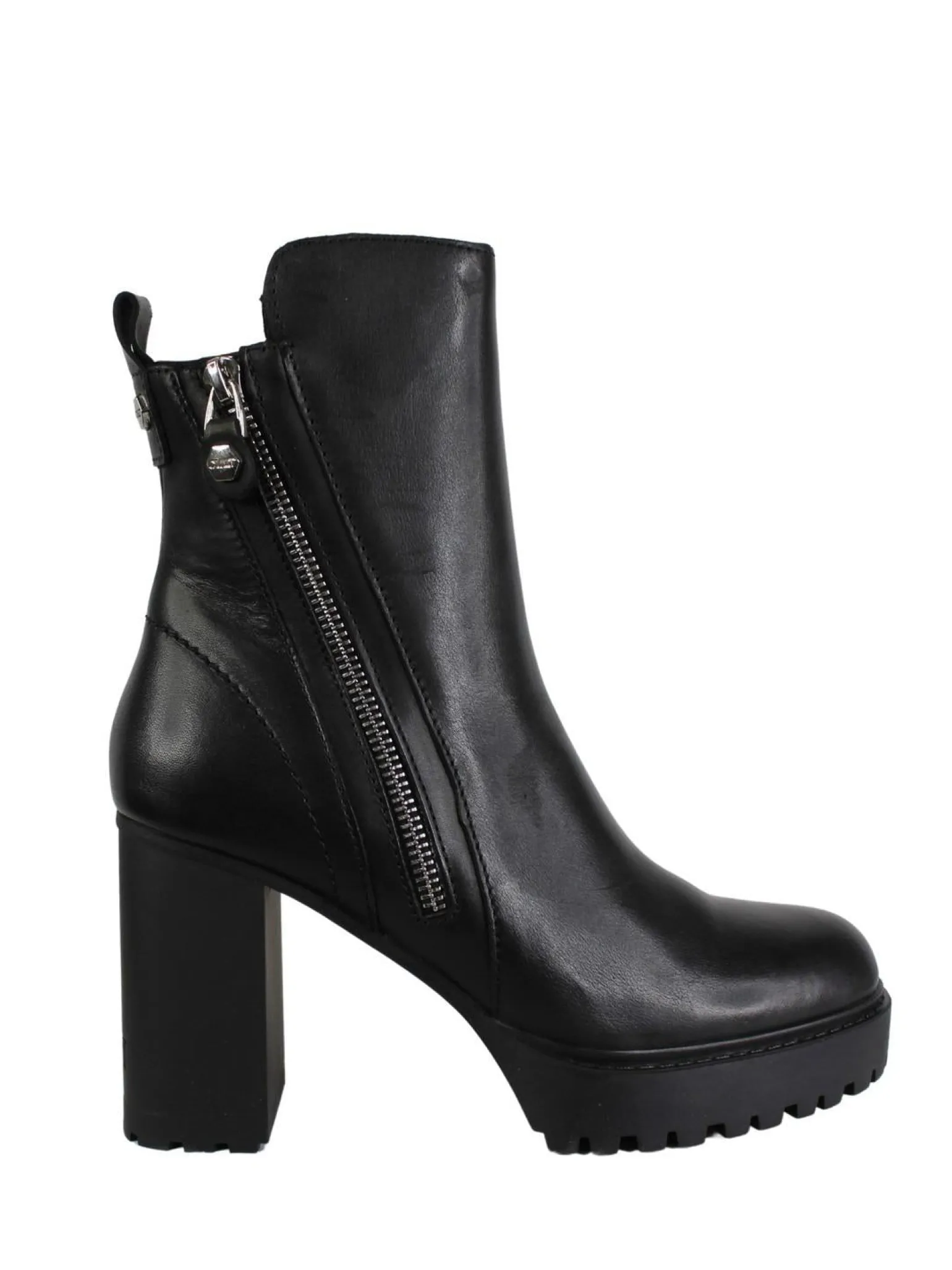 Stivaletti Donna con Tacco Alto e Plateau in Pelle Nero