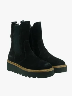 Stivaletti Donna in Camoscio Nero con Zeppa