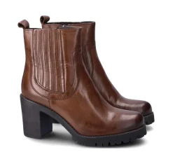 Stivaletti Donna Tacco Largo Pelle Marrone