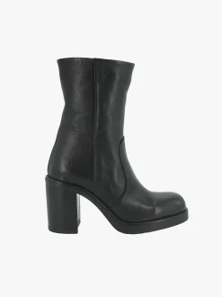 Stivaletto Donna in Pelle Nera Punta Quadrata