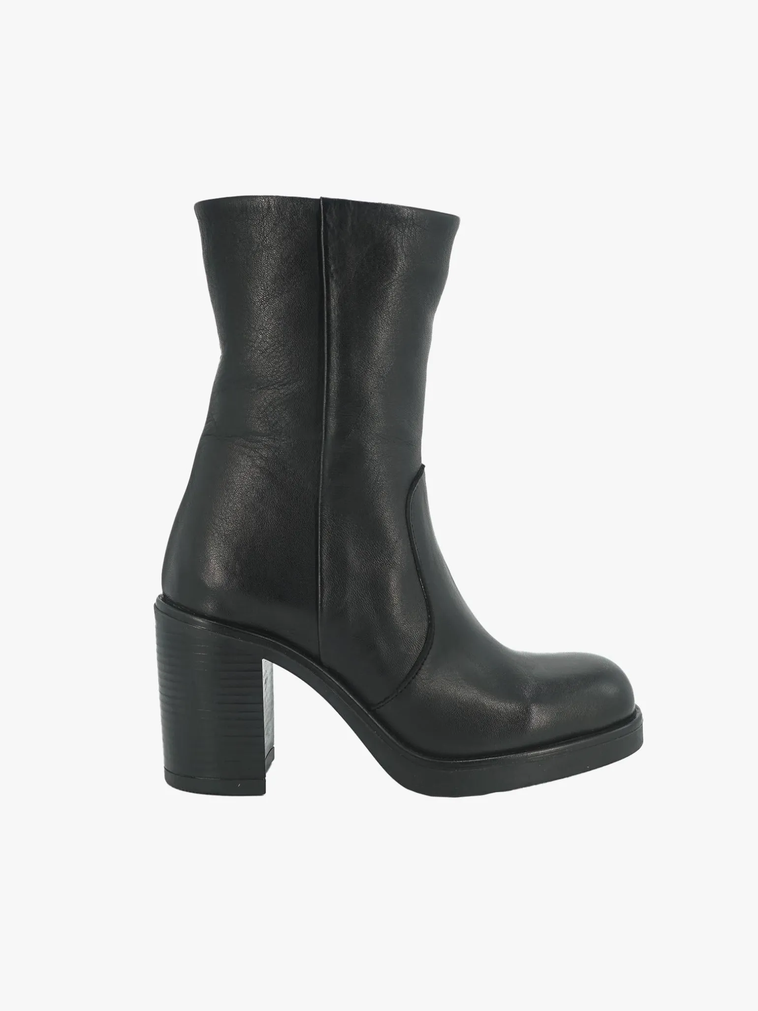 Stivaletto Donna in Pelle Nera Punta Quadrata