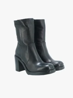 Stivaletto Donna in Pelle Nera Punta Quadrata