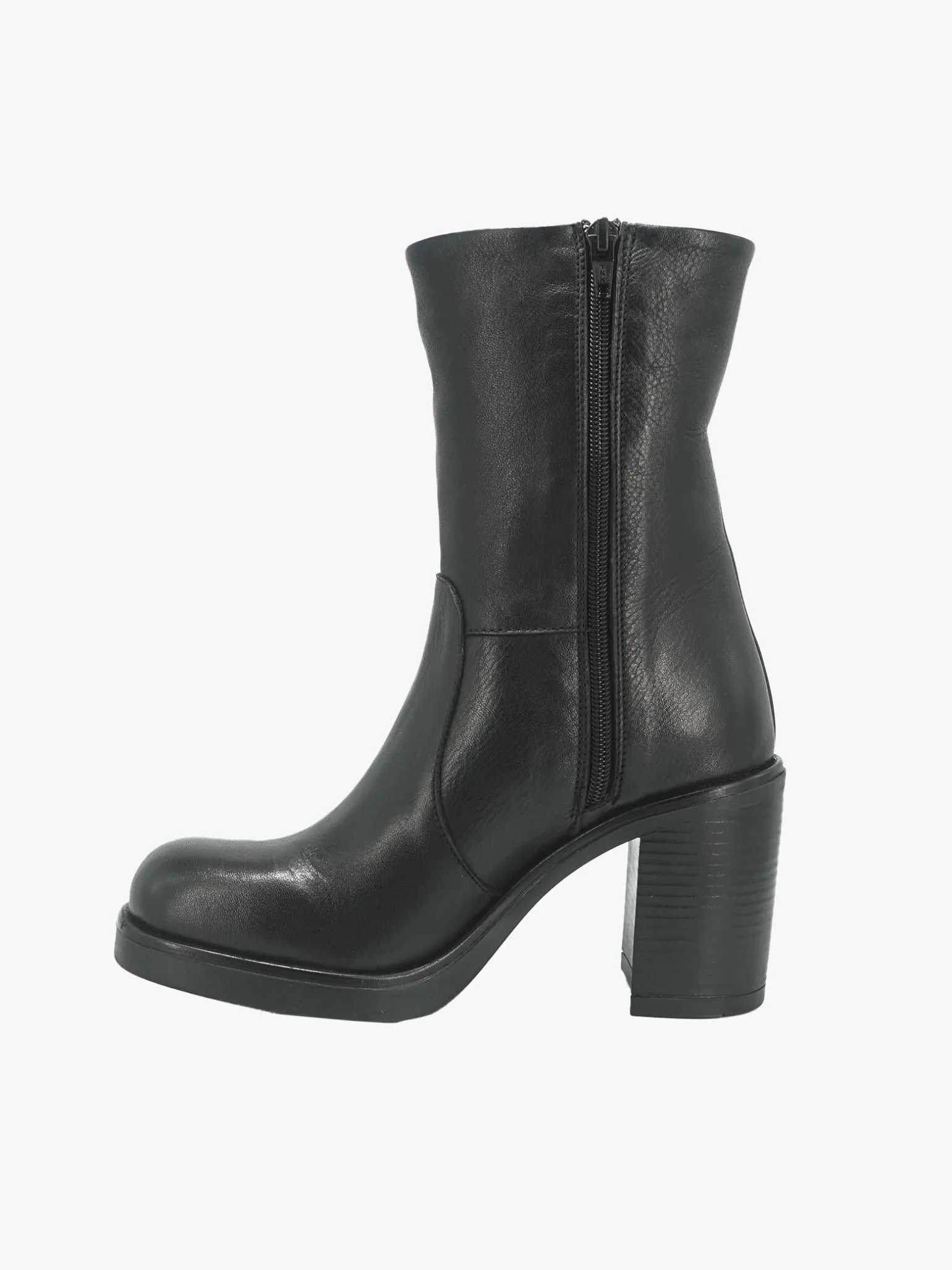 Stivaletto Donna in Pelle Nera Punta Quadrata