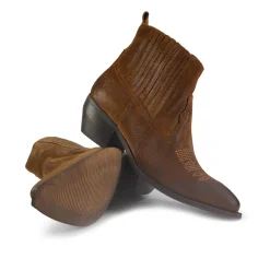 Stivaletto Texano Donna  con Impunture in Camoscio Cuoio