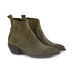 Stivaletto Texano Donna  con Impunture in Camoscio Taupe