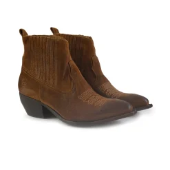 Stivaletto Texano Donna con Impunture in Camoscio Cuoio