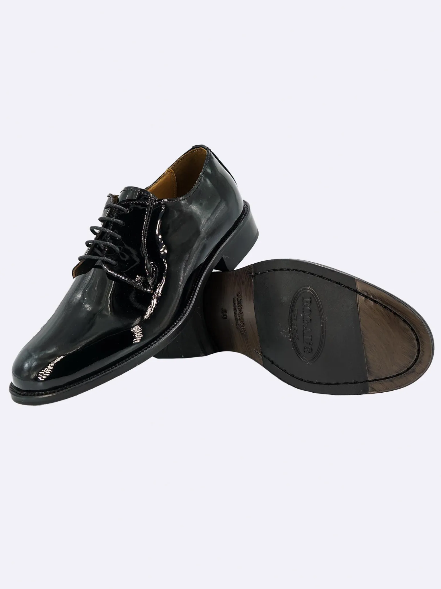 Stringata Uomo Elegante Sposo Cerimonia Vernice Nero Fondo Cuoio Cucito Derby Liscio