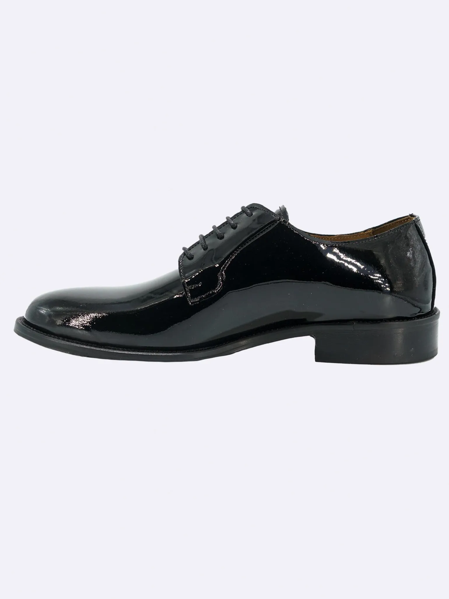 Stringata Uomo Elegante Sposo Cerimonia Vernice Nero Fondo Cuoio Cucito Derby Liscio