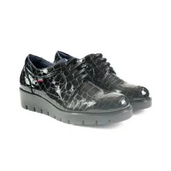 Stringate Donna Zeppa Vernice Cocco Nero