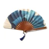 Ventaglio in Legno e Cotone Blu