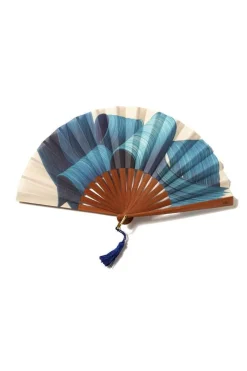 Ventaglio in Legno e Cotone Blu